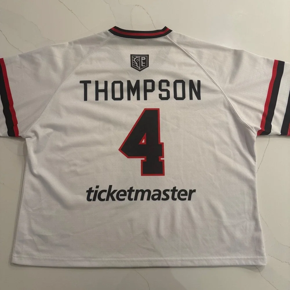 Boston Cannons PLL Number 4 Thompson Jersey White Red Blue V Neck Mens Size M - Picture 2 of 6